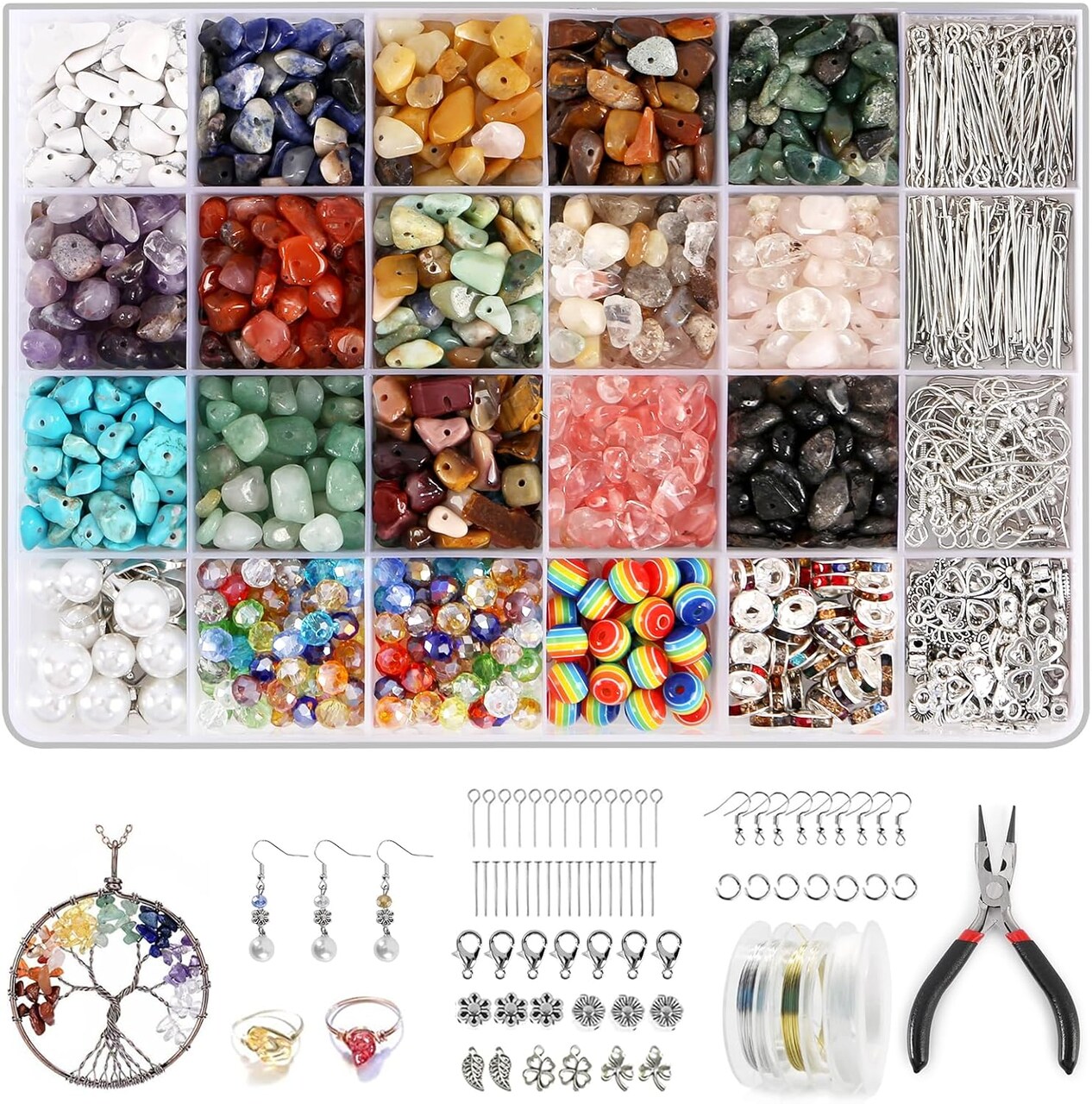 Jewelry Making Supplies Kit for Adults – 1,200 Crystal & Gemstone Beads with Pliers, Earring Hooks, Clasps & Wires | DIY Bracelets, Earrings & Rings | Gift for Holidays & Birthdays